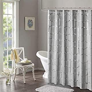 Photo 1 of  Intelligent Design Raina Shower Curtain Printed Geometric Metallic Machine Washable Modern Home Bathroom Decorations, 72 in x 72 in, Grey