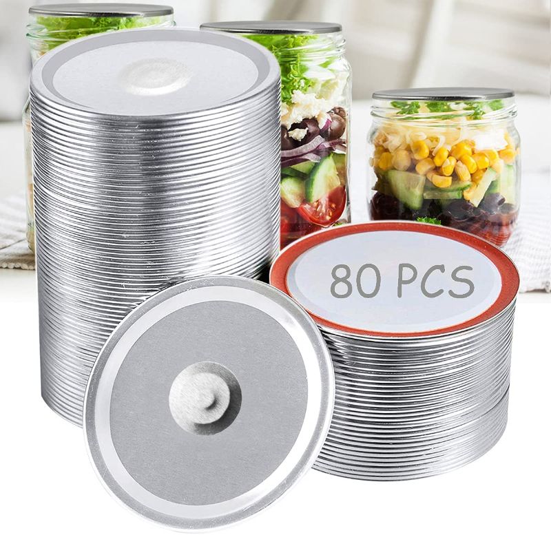 Photo 1 of (80-Count) Canning Lids, 86mm Wide Mouth Mason Jar Lids, Leak Proof Split-Type Metal Lids for Ball and Kerr Canning Jars, BPA-Free
