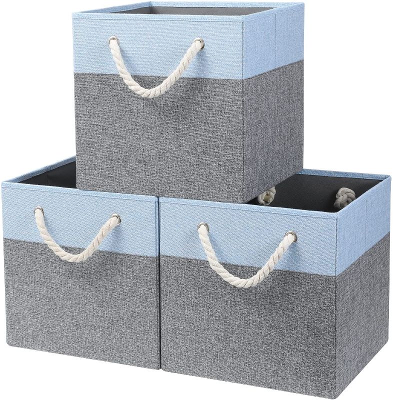Photo 1 of ACECHA Fabric Storage Bins for Toy Organizers and Storage, 3 Pack Closet Storage Bins Basket for Shelves, Toys, Clothes, 13x13x13 inch (Blue Grey)

