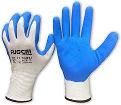Photo 1 of FVSCM Latex foam Safety Work Gloves for Construction, gardening gloves, heavy duty Cotton Blend(Pack of 12 pairs,Blue-White) LARGE
