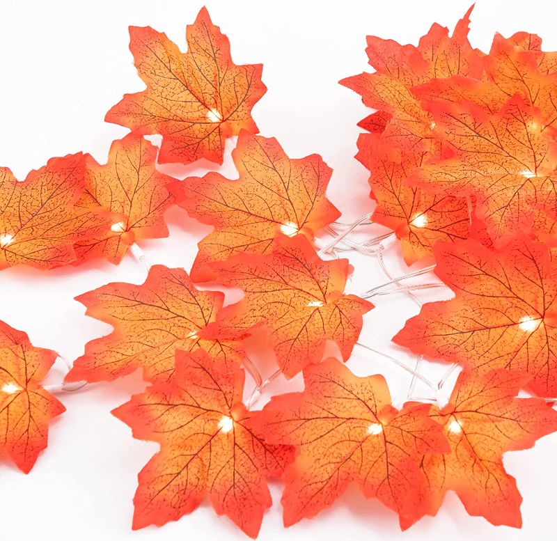 Photo 1 of 2 Pack/Box Thanksgiving Maple Leaf String Lights, 14.7Ft 40Maple Leafs Thanksgiving Decor Indoor or Outdoor, Waterproof Battery Box, 8 Lighting Modes
