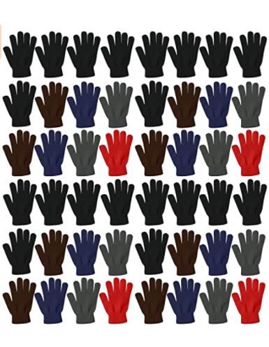 Photo 1 of 48 Pairs Winter Magic Gloves, Bulk Warm Brushed Interior, Stretchy Assorted Mens Womens
