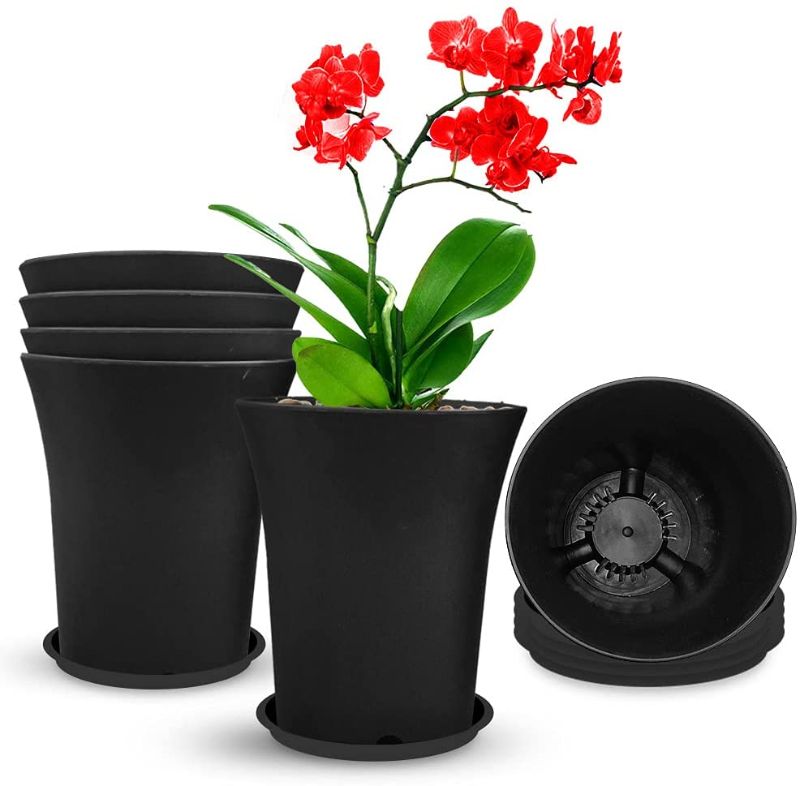 Photo 1 of 6.5 Inch Plastic Plant Pots with Tray,House Pots for Plants Set of 6 Flower Plant Pots with Drainage Hole for Gardening Plants, Flowers, Succulents and Cact?Black?
