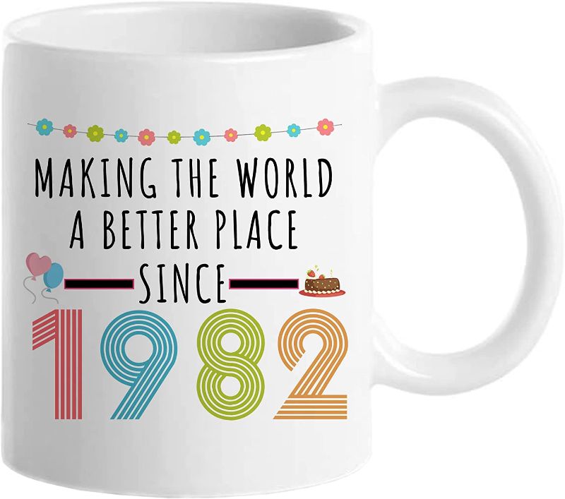 Photo 1 of 40th Birthday Gifts for Women, Funny 40 Year Old Gift Coffee Mug, 1982 40th Birthday Mugs for Her, Mom, Wife, Aunt, Sister, Grandma, Friend, 11 oz Tea Cup Making The World a Better Place Since 1982
