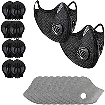Photo 1 of  (2 PACKS) Unisex Protect Mouth Cover Adjustable Reusable with 8 Filters 8 exhaust valves,for Allergies Woodworking Running Sanding Mowing?Black?
