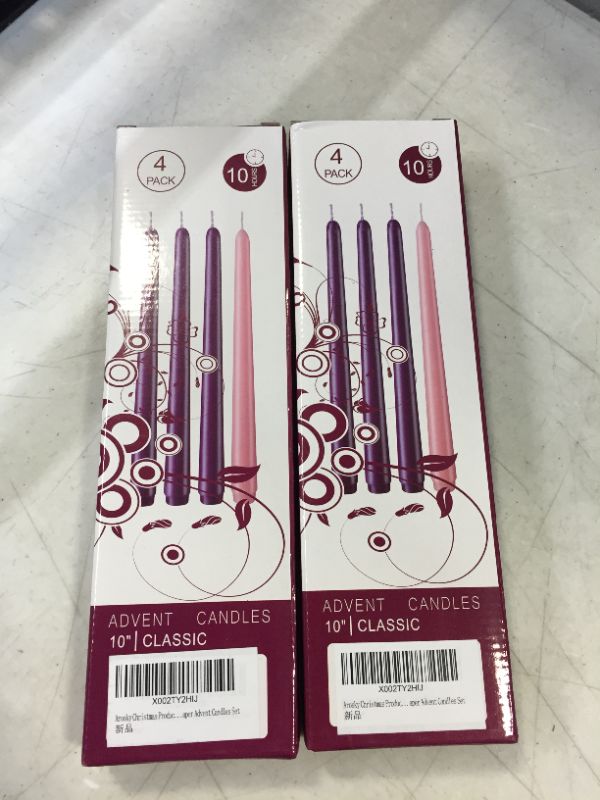 Photo 2 of (PACK OF 2) Arosky Christmas Products 3 Purple and 1 Pink 10 Inch Unscented Taper Advent Candles Set
