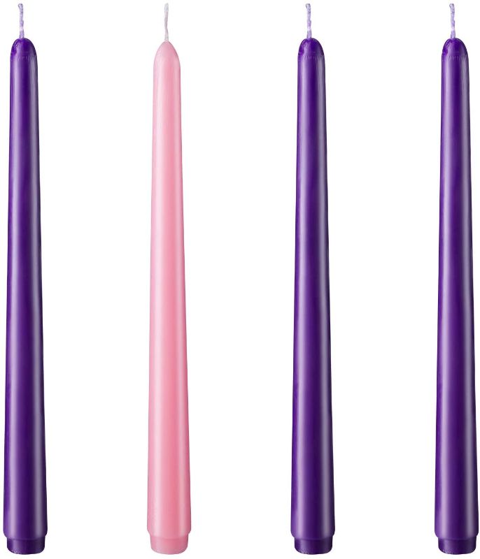 Photo 1 of (PACK OF 2) Arosky Christmas Products 3 Purple and 1 Pink 10 Inch Unscented Taper Advent Candles Set
