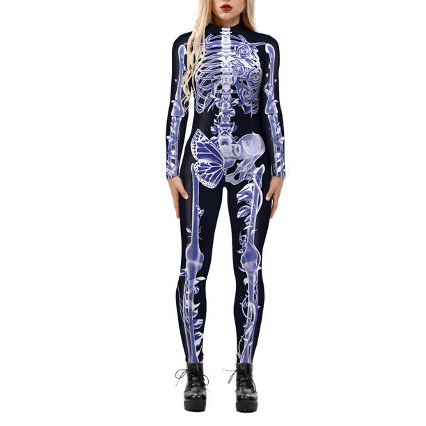 Photo 1 of Pink Queen Womens Halloween Cosplay Skull Skeleton Print Costume One-Piece Catsuit Bodysuit ---SIZE MEDIUM 