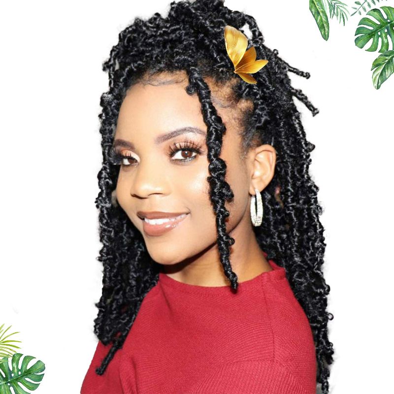 Photo 1 of Butterfly locs crochet hair 12 inch butterfly locs crochet 1pack butterfly locs soft locs crochet locs crochet hook for hair crochet hair for black women 1B hair color (12inch (pack of 1), 1B)
