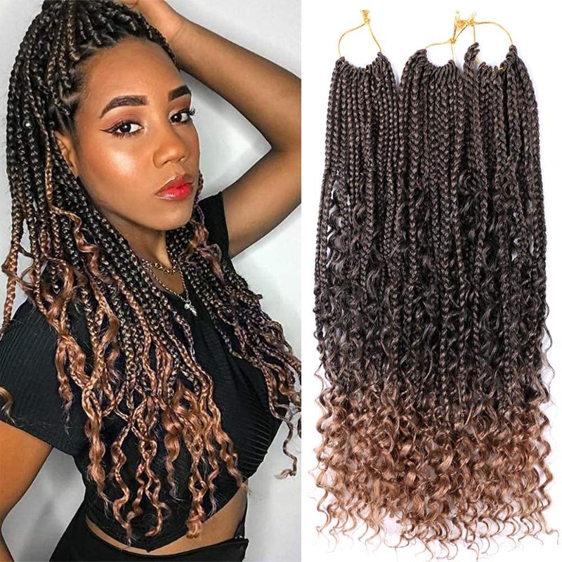 Photo 1 of Box Braids Crochet Hair Goddess Box Braid Crochet Hair Ombre Bohemian Box Braids Crochet Hair with Curly Ends Goddess Curls 3X Crochet Hair Boho Crochet Hair Locs 6 Packs/lot(T27, 18 Inch?Pack of 6)
