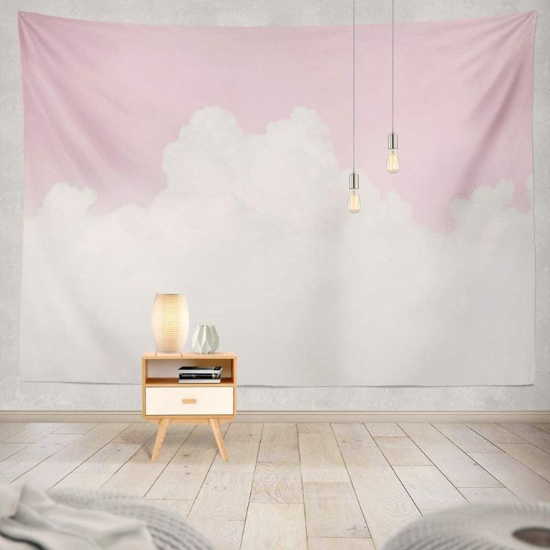 Photo 1 of (PACK OF 2) Wall Tapestry Pink, Pink Tapestry White Sky Cloud Pastel Soft Love Valentine Sky Cotton Candy Cloud White Decorative Tapestry,60X80 Inches Wall Hanging Tapestry for Bedroom Living Room
