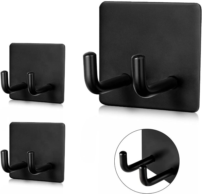 Photo 2 of ( PACK OF 3) Black Adhesive Hooks, 3M Towel Hook for Hanging Heavy Duty Wall Hooks Waterproof, Command Hooks Door Hooks, Bathroom Shower Hooks, Kitchen Hooks 304 Stainless Steel 2PACK
