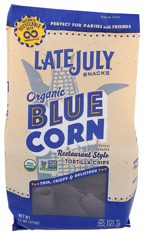 Photo 1 of  ( PACK OF 8) LATE JULY Snacks Restaurant Style Blue Corn Tortilla Chips, 11 oz. Bag (EXP 01/01/2022) 
