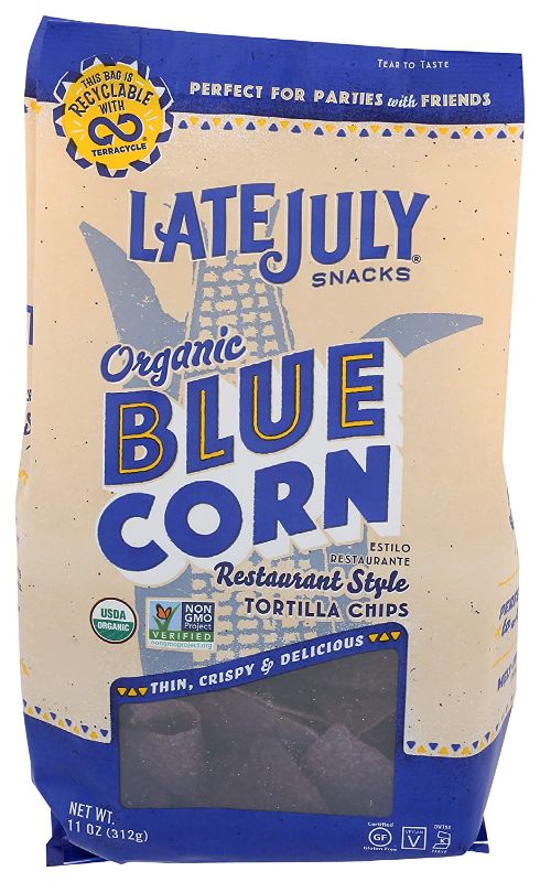 Photo 1 of ( PACK OF 4) LATE JULY Snacks Restaurant Style Blue Corn Tortilla Chips, 11 oz. Bag (EXP 01/01/2022) 