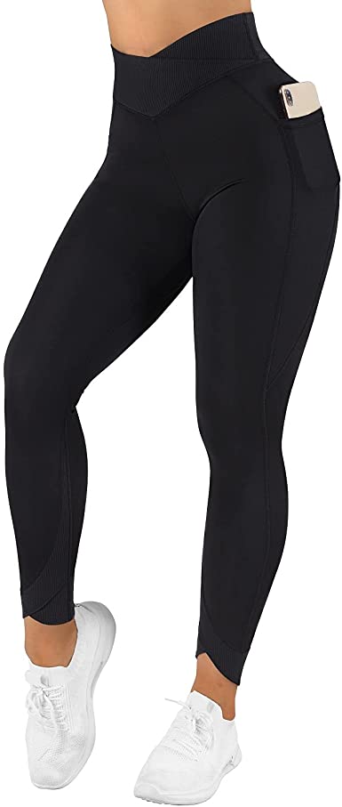 Photo 1 of RUUHEE Women V Cross Waist Reflective High Waisted Crossover Leggings with Pockets Yoga Pants ( SIZE MEDIUM) 