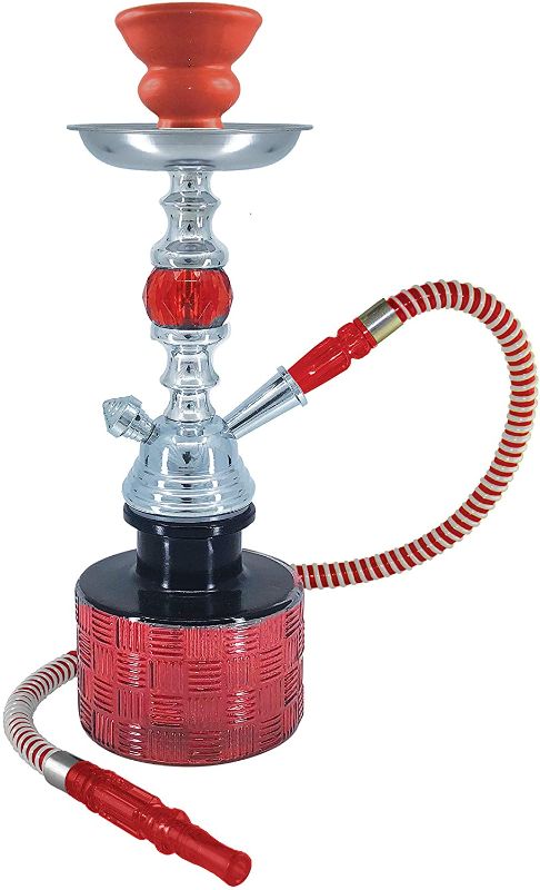 Photo 1 of 13 Inches Ripple Complete Hookah Set, Modern 1 Hose Hookah Kit with Hookah Accessories - Red Hookah Set
