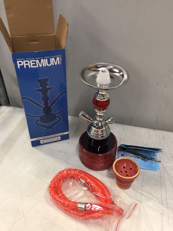 Photo 2 of 13 Inches Ripple Complete Hookah Set, Modern 1 Hose Hookah Kit with Hookah Accessories - Red Hookah Set
