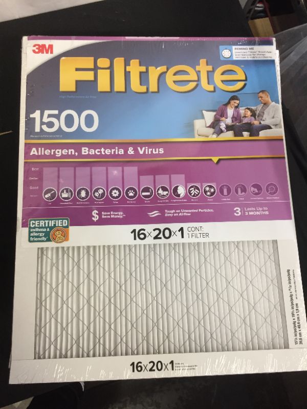 Photo 1 of 3M 2000DC-6 Filtrete Healthy Living Ultra Allergen Reduction Air Filter, 20 in L x 16 in W x 1 in T