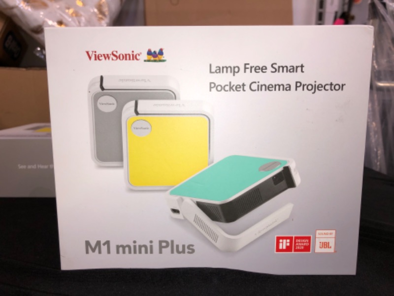 Photo 2 of ViewSonic M1 Mini+ Ultra Portable LED Projector with Auto Keystone, Bluetooth JBL Speaker, HDMI, USB C, Stream Netflix with Dongle (M1MINIPLUS)

