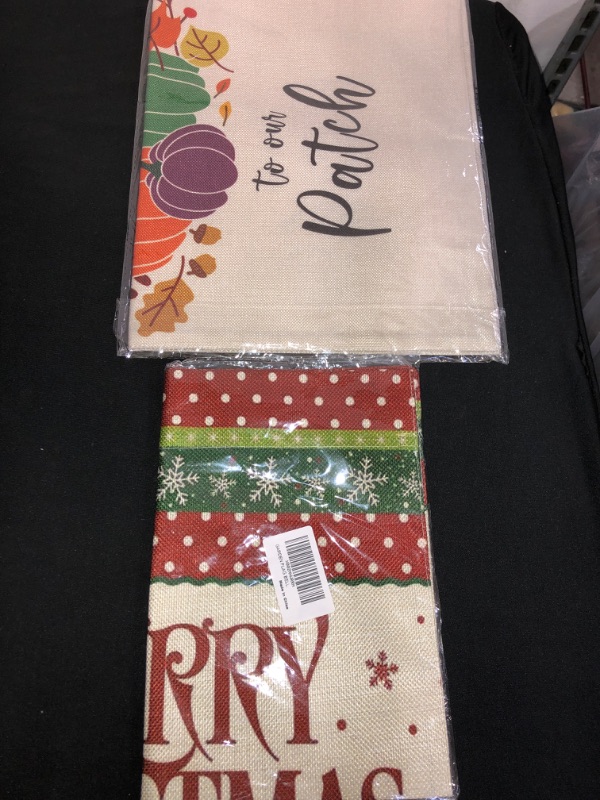 Photo 3 of 2PC LOT
Welcome to Our Patch Garden Flag | Vertical Double Sided Small Fall Yard Flag 12.5''x18'' | Farmhouse Flag for Fall Decor Outdoor | Thanksgiving Yard Decorations

WONSHREE Merry Christmas Bell Garden Flag Winter Day House Yard Flag Double Sided Ou