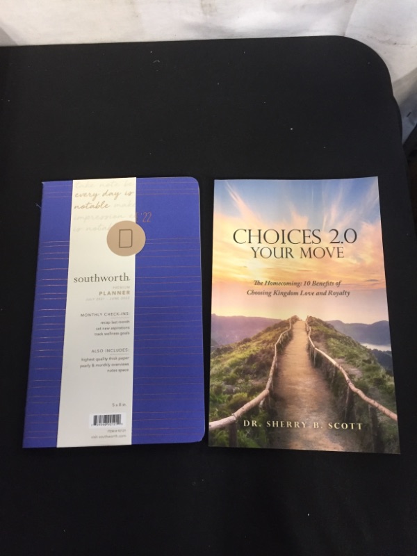 Photo 3 of 2PC LOT
Choices 2.0: Your Move: The Homecoming: 10 Benefits of Choosing Kingdom Love and Royalty Paperback – December 6, 2020

Southworth Academic Planner (July 2021-June 2022), 5" x 8", Cobalt Metallic Stripe, 28 lb./105 gsm Paper, Small Flex (92121)


