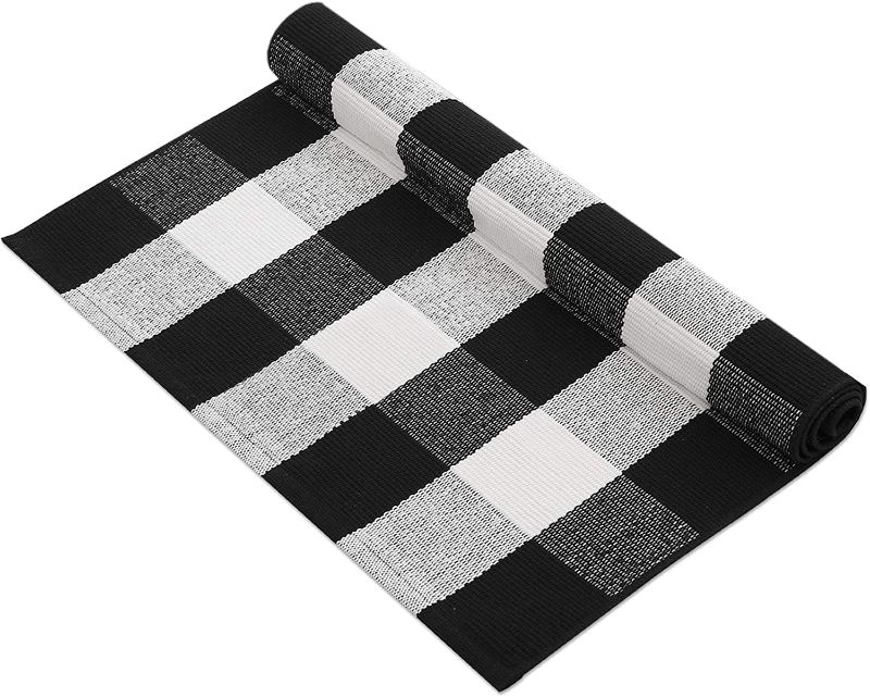 Photo 1 of  Cotton Buffalo Plaid Rug 27.5 x 43 Inches Black and White Check Rugs Hand-Woven Indoor or Outdoor Rugs for Layered Door Mats Washable Carpet for Front Porch, Kitchen, Farmhouse, Entryway