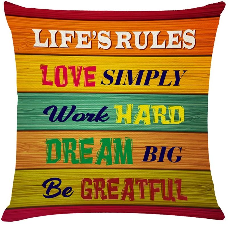 Photo 2 of 2PC LOT
Pahajim Placemat, Heat-Resistant Placemats Stain Resistant Anti-Skid Washable PVC Table Mats Woven Vinyl Placemats (B Black-Gold, 4pcs placemats)

Inspirational Quotes Throw Pillow Cover, Life's Rules Motivational Saying Pillow Cover, Vintage Wood