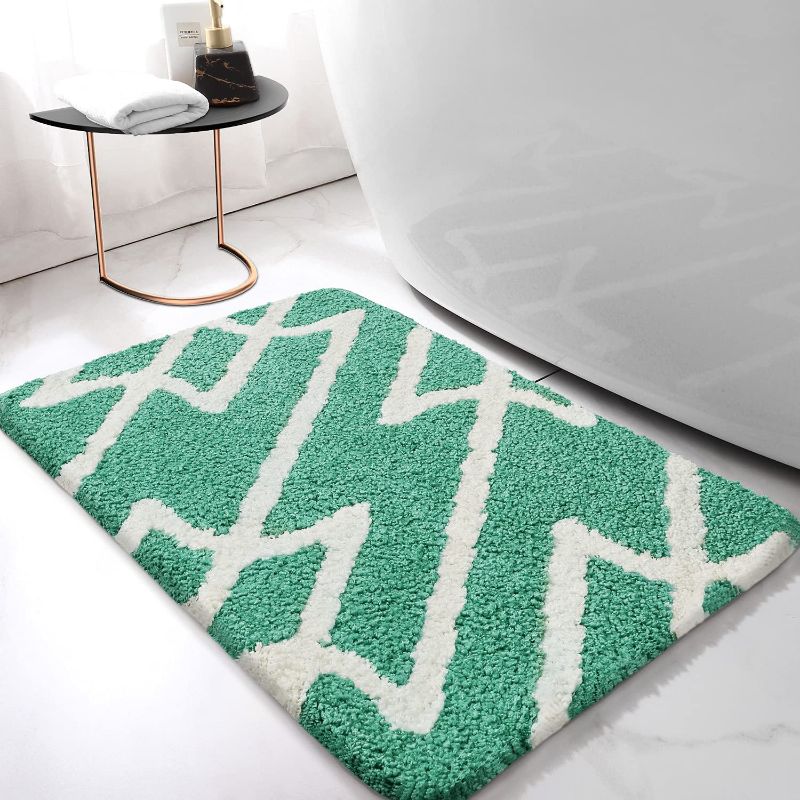 Photo 1 of Color&Geometry Bathroom Rug Mat,Extra Soft Super Absorbent Shaggy Bath Rug,Non-Slip Bath Mat Carpet for Tub, Shower, Bath Room, Machine Wash Dry (24”x 36”, Green)
