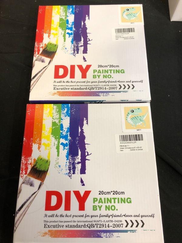 Photo 2 of Arte Vita DIY Acrylic Painting, Paint by Number Kits for Kids Beginner - Green Dinosaur 8" x 8"
2 COUNT 