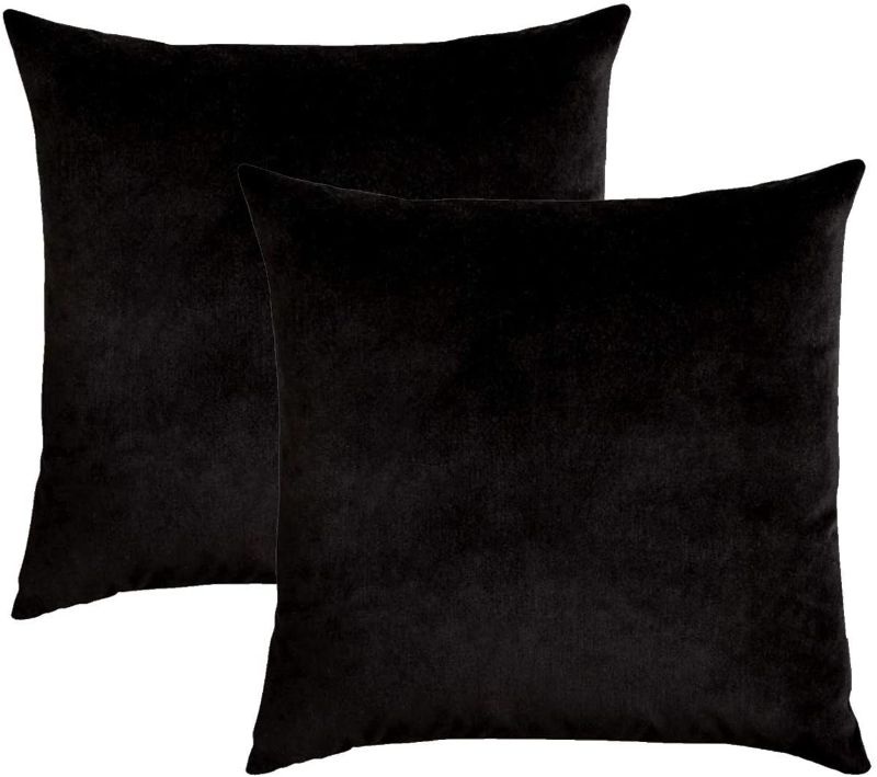 Photo 1 of 
Essencea Velvet Throw Pillow/Cushion Covers Set of 2 Solid Color Decorative European Shams Soft Square Pillowcases with Hidden Zipper for Sofa | Bedroom | Living Room | Car (16 x 16 Inch, Black)
