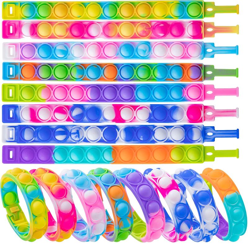 Photo 1 of pop Bubble Bracelet Fidget Toy,Wearable Multicolor Stress Relief Finger Press Wristband, Durable and Adjustable pop Bracelet for Party Favors (Mutli Color, 16PC-2)
