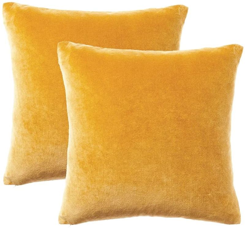 Photo 1 of Essencea Velvet Throw Pillow Covers Set of 2 Solid Color Decorative European Shams Soft Square Pillowcases with Hidden Zipper for Sofa | Bedroom | Living Room | Car (16 x 16 Inch, Golden Yellow)
