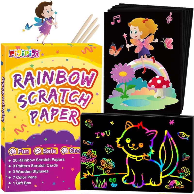 Photo 1 of QXNEW Art and Craft Gift for Kids - Magic Scratch Rainbow Paper Art Set for Girls Boys Activity Coloring Doodle Drawing Pad Card Board Supply Kit for Children Teen Birthday Toy
2 COUNT 