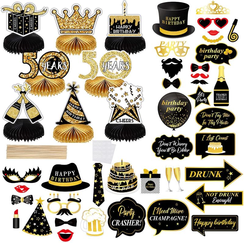 Photo 1 of 2PC LOT
8 Pieces 50th Birthday Honeycomb Centerpiece with 39 Pieces Photo Booth Props Happy Birthday Decorations Cheers to 50 Years Table Topper for Birthday Party Favors Supplies, Black and Gold

Alimtois Christmas Decorations Outdoor Yard, 4 Pack Waterp