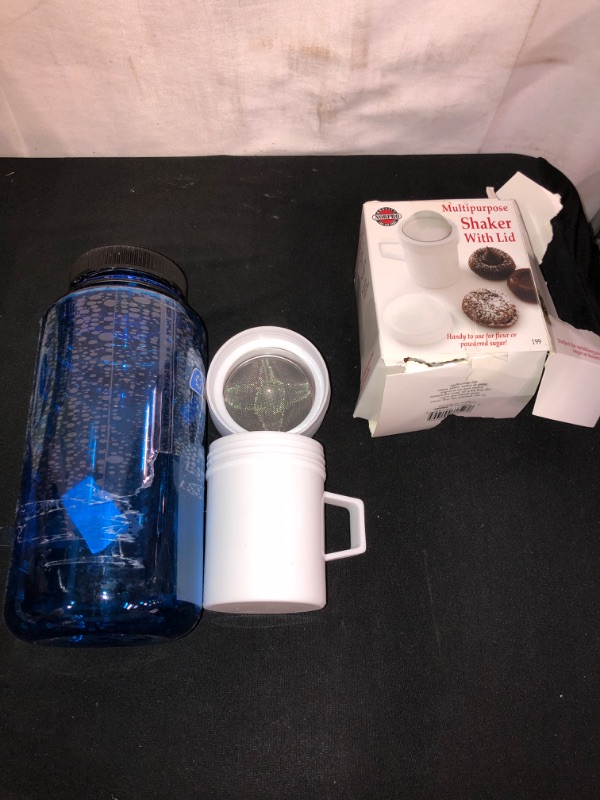 Photo 3 of 2PC LOT
Norpro Multipurpose Sugar Flour Powdered Sugar Shaker Dust Sifter 4.25" Tall New

Nalgene Wide Mouth Water Bottle

