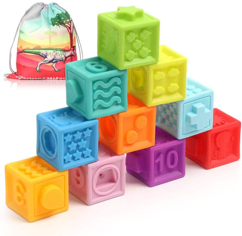 Photo 1 of Baby Blocks Soft Building Blocks Baby Toys Teethers Toy Squeeze Play with Numbers Animals Shapes Textures 6 Months and Up, BPA-Free Chewing Toy for Boys & Girls