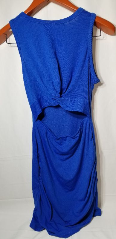 Photo 1 of Casual Crew Neck Ruched Sleeveless Tank top Mini Dress with open back, blue, small