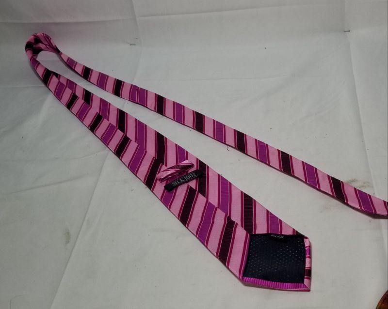 Photo 1 of 100% HAND MADE SILK TIE, PINK STRIPED