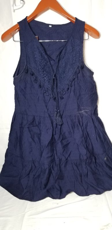 Photo 2 of 90'S MUSE WOMEN'S TASSEL STRINGS SLEEVELESS BOHEMIAN SHORT DRESS, BLUE, MED