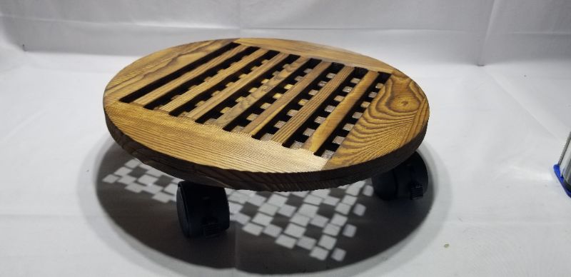 Photo 1 of 12" Inch Rolling Wooden Planter Caddy Potted Plant Stand with Wheels Round Flower Pot Rack Indoor Outdoor Planter Trolley with 360° Rotating Casters Rolling Tray Coaster Garden Pot Dolly