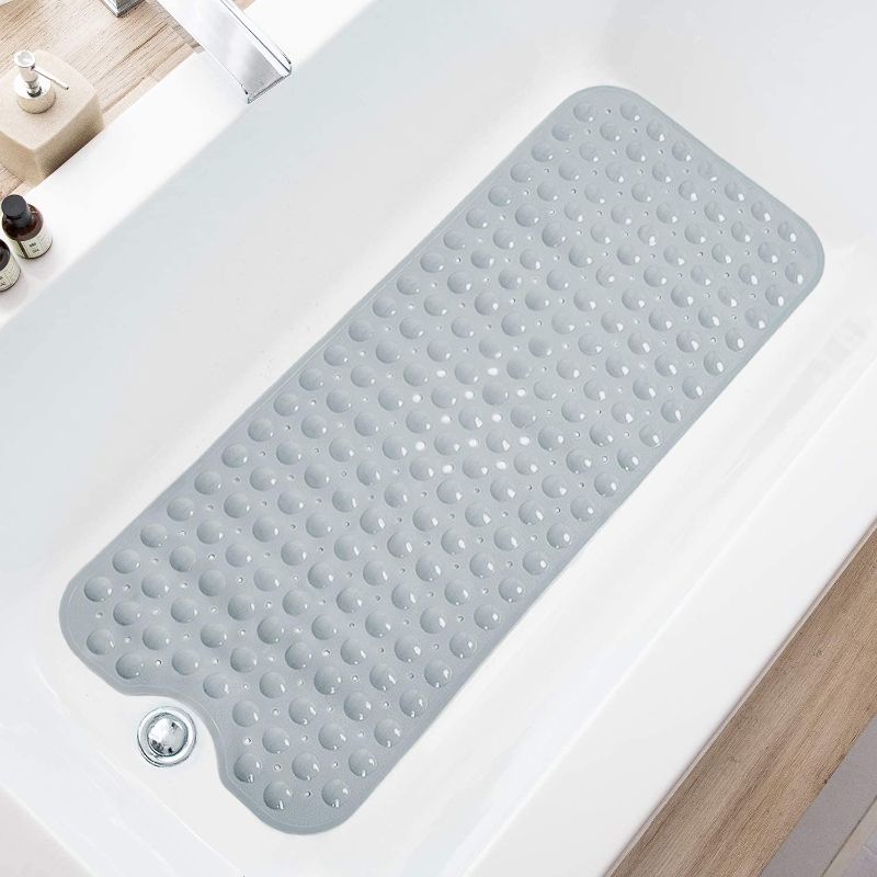 Photo 1 of Bathtub Mats for Shower Tub Extra Long Non-Slip Bath Mat, 39 x 16 Inch Shower Mat with Drain Holes and Suction Cups, Bath Tub Mat for Bathroom with Machine Washable (Opaque Gray)