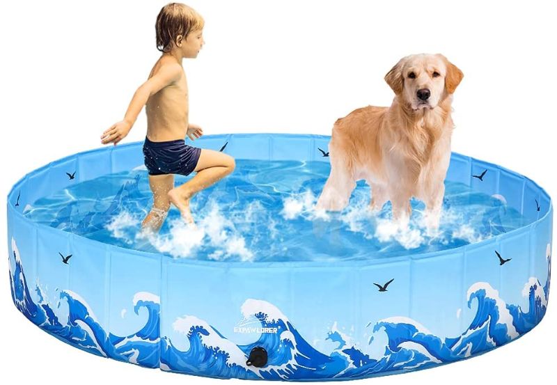 Photo 1 of EXPAWLORER Foldable Dog Swimming Pool - Collapsible PVC Pet Bathing Tub with Sea Spray Pattern, Portable Pool for Dogs Cats Kids, Large/Extra Large