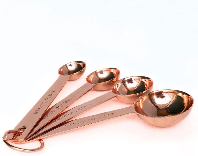 Photo 1 of 4 Piece Measuring Spoons Set, Rose Gold, Copper Plated Stainless Steel: Kitchen Baking and Cooking with Liquids, Dry goods, or Decorative Piece