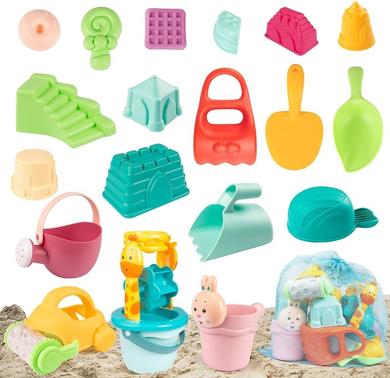 Photo 1 of GobiDex Beach Sand Toys Set with Sand Molds, Sand Water Wheel, Beach Bucket, Watering Can, Beach Shovel Tool Kit, Sandbox Toys, Outdoor Indoor Beach Toys for Boys, Girls, Toddlers, Kid