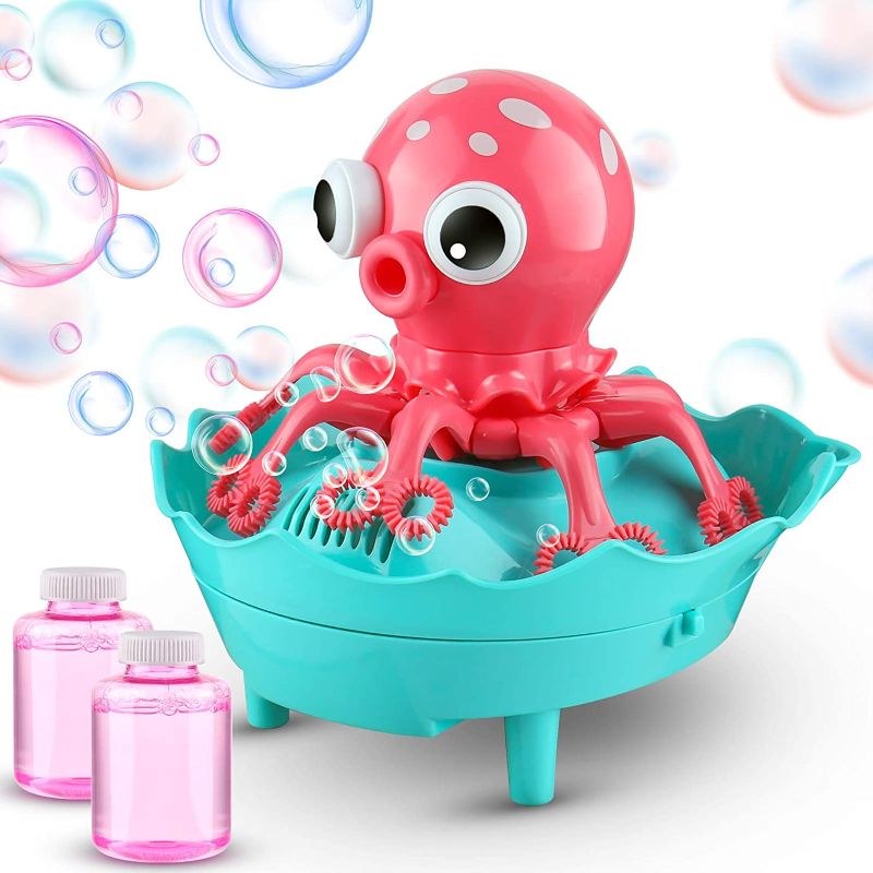 Photo 1 of Bubble Machine – Octopus Bubble Blower 1000+ Bubbles Per Minute, Bubble Machine for Kids Toddlers Boys Girls Baby Bath Toys Indoor Outdoor Automatic Bubble Maker, 2 Bottles of Bubble Solution Include