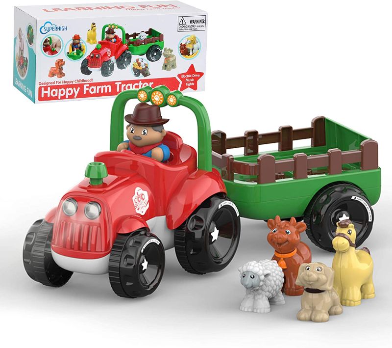 Photo 1 of Farm Tractor Toy Little People Tractor for 3 4 5 6 7 8 Year Old Boys & Girls with Detachable Farmer & Animals, Musical Toys with Light & Animal Sound Effect, Great Gift for Toddlers Kids