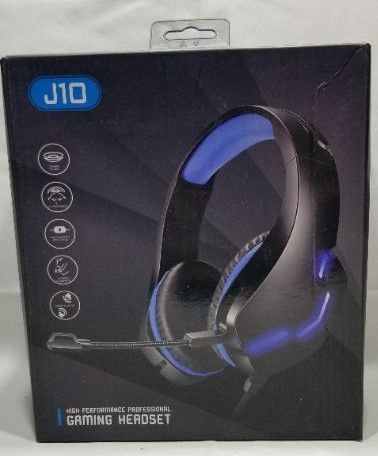 Photo 2 of J10 Gaming Headset with Mic LED Light for Xbox One PS4 PC (Black + Blue)