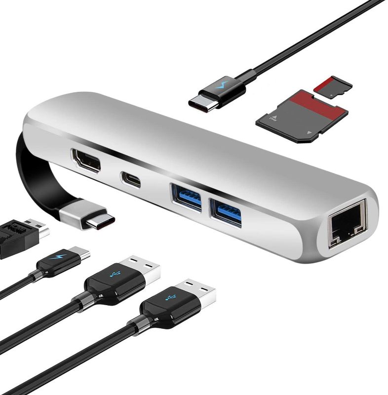 Photo 1 of 8-in-1 USB C Hub Adapter with PD Type C Power Supply, 1Gbps Ethernet Port, USB 3.0 SD / TF Card Reader, 4K 30Hz USB C to HDMI, 2 USB 3.1 Ports for MacBook Pro