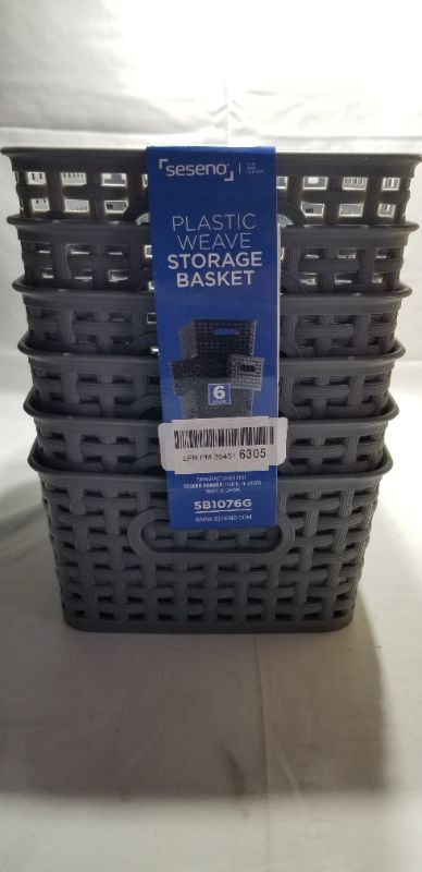 Photo 2 of 6 Pack Gray Woven Plastic Storage Baskets, Organization Bins
