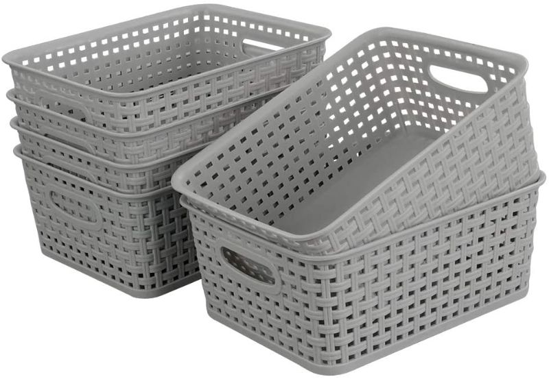 Photo 1 of 6 Pack Gray Woven Plastic Storage Baskets, Organization Bins
